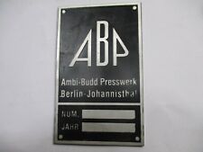 Typenschild Schild Oldtimer AMBI BUDD ABP Wehrmacht KDF Kübelwagen Schwimmer s72 gebraucht kaufen  Deutschland