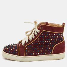 Christian Louboutin Burgundy Suede Louis Spikes High Top Sneakers Size 37.5 for sale  Shipping to South Africa