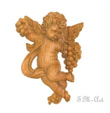 Figura antigua de madera tallada ángel querubín vid uvas montaje en pared aplique muebles, usado segunda mano  Embacar hacia Argentina