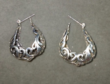 Vintage JEZ Jezlaine Sterling Silver Filigree Wide Scroll Hoop Earrings, used for sale  Shipping to South Africa