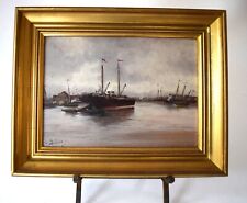 Framed Signed Oil Painting Eugene Galien Laloue 1854-1941 Harbor Scene Boat Ship for sale  Shipping to South Africa