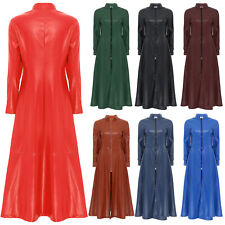 Womens Long Sleeve Jacket Dress Full Zipper Leather Long Jacket Coats Outwear, used for sale  Shipping to South Africa