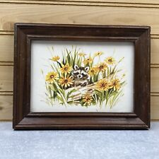 Vintage Raccoon & Sunflowers Art Print Wall Decor Glass Framed 6.5x8.5 for sale  Shipping to South Africa