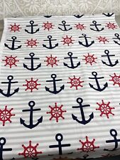 "Rueda de barco y anclajes de tela de algodón náutico Waverly rojo blanco azul 74x44" segunda mano  Embacar hacia Mexico