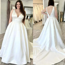 Used, Plus Size Wedding Dresses Simple Satin Sleeveless V Neck A Line Bridal Gowns for sale  Shipping to South Africa