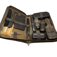 Kit de viaje de afeitado conjunto estuche con cremallera de cuero marrón tocador aseo vintage segunda mano  Embacar hacia Argentina
