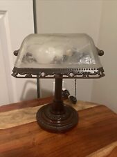 Vintage Bronze Bankers Lamp Frost Etched Glass Antique Style Desk Lamp. for sale  Shipping to South Africa