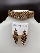 Indian Bollywood Ethnic Golden Plated Choker Earrings Jewelry Set for sale  BARNSLEY