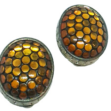 Pendientes de panal de mosaico de colección con brillo ámbar con clip ovalado en tono plateado cúpula de tortuga segunda mano  Embacar hacia Argentina
