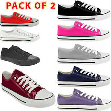 Used, 2 PACK LADIES CANVAS PUMPS WOMENS LACE UP FLAT PLIMSOLLS TRAINERS GIRLS SHOES for sale  Shipping to South Africa