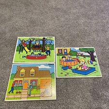 Quebra-cabeças de madeira da década de 1980 Playskool 3 crianças playground diversão quintal diversão casa comprar usado  Enviando para Brazil