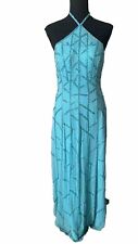 Vestido formal Tiffany Design turquesa frisado 100% seda bainha halter tamanho 6 vintage comprar usado  Enviando para Brazil