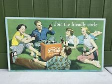 Vtg 1954 Coca Cola "Join The Friendly Family" Lithograph Cardboard Sign 36"x20" for sale  Shipping to South Africa