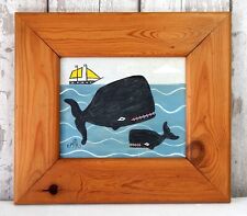 Pintura ingênua de baleia arte popular cornualha litoral em moldura vintage de madeira de pinho comprar usado  Enviando para Brazil