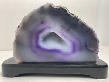 Large Purple Agate Geode on Wood Base Home Decor 3 Lbs Crystal Quartz Mineral for sale  Shipping to Canada