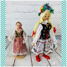 Używany, Zestaw 2 rzadkich Vintage Krakowianka Polska Folk Girl Hand Made Dolls na sprzedaż  Wysyłka do Poland