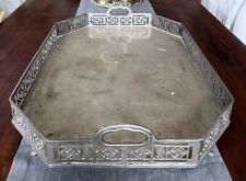 Vintage Metal silver Plated Serving Tray Etched India Footed 23”x18” Large 1999 for sale  Shipping to South Africa