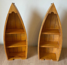 Boat Shaped Wall Hanging Wooden Display Collectors 3 Tier Shelve Cabinets x 2 for sale  Shipping to South Africa