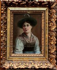 Pintura a óleo assinada por retrato de mulher tirolesa com moldura 1907, usado comprar usado  Enviando para Brazil