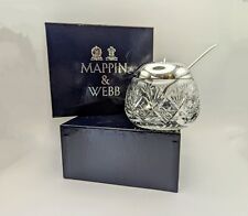 MAPPIN & WEBB Glass Crystal Silver-Plated Sugar Jam Pot Dish Spoon Original Box for sale  Shipping to South Africa