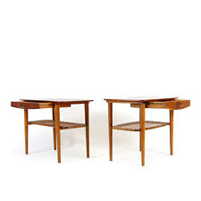 Pair Retro Vintage Danish Teak & Cane Bedside Tables Cabinets Drawers 1960s 70s for sale  Shipping to South Africa