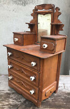 Antique Cigar Box Folk Tramp Art Mini High Boy Dresser 5 Drawer Tilt Mirror 16", used for sale  Shipping to South Africa