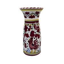 F.T. Deruna Made in Italy Pottery Vase Maroon Rooster Hand Painted Home Decor for sale  Shipping to South Africa