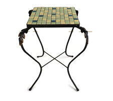 Mesa auxiliar pequeña vintage soporte para plantas mosaico azulejos patrón a cuadros hierro forjado, usado segunda mano  Embacar hacia Argentina