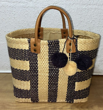 Bolsa Tote Pompons Mar Y Sol Palha Sisal Samana Azul e Alças de Couro Natural NOVA comprar usado  Enviando para Brazil