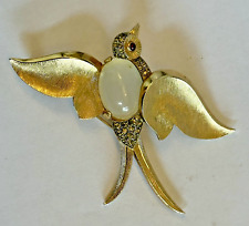 TRIFARI Vintage Signed Jelly Belly Moonstone Swallow Bird Brooch Pin 2" x 2-1/2" for sale  Shipping to South Africa