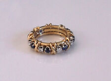 TIFFANY & CO SCHLUMBERGER 18K YG PLATINUM 16 STONE BLUE SAPPHIRE DIAMOND RING , used for sale  Dover