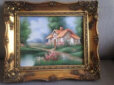 Small Charming Original Oil Painting Of Traditional Cottage Scenery In Gilt..., used for sale  BOURNEMOUTH
