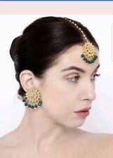 Indian Green Gold Tikka Tika Headpiece earrings Set ** UK SELLER** for sale  STRATFORD-UPON-AVON