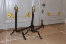 French Vintage Antique Cast Iron and Brass  Fireplace Andirons Fire-Dogs  44 cm for sale  Shipping to South Africa