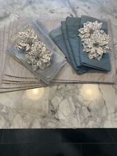 Used, Blue & Silver Cloth Napkins Napkin Rings Placemats Table Decor Set of 4 for sale  Shipping to South Africa