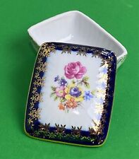 Used, German Vintage Porcelain Small Jewelry/Trinket Box Blue Floral With Gold Trim for sale  Shipping to South Africa