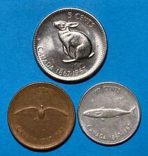 1967 Canadian Centennial Set Of 3 Coins - 1, 5 and 10 Cent - Nice Details - FFF, used for sale  Canada