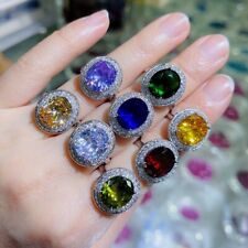 Nuevos anillos de plata europeos para mujeres joyería de Navidad granate amatista gemas tallas segunda mano  Embacar hacia Argentina