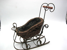 Vintage Christmas Victorian Sleigh Wood Wicker Wrought Iron Lined in Fabric for sale  Shipping to South Africa
