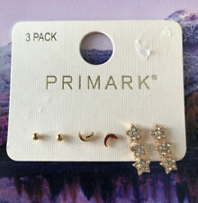 PRIMARK GOLD MOON SPARKLY STAR STUD EARRINGS PACK OF 3 PCS ♡♡♡ for sale  LONDON