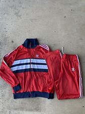 Adidas Vintage Años 70 Rojo Azul Ropa Deportiva Traje de Pista 2 piezas Chaqueta Pantalones Set Talla Grande segunda mano  Embacar hacia Argentina