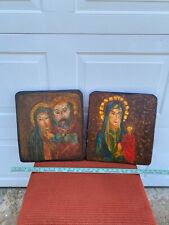 Pair of early catholic (italian) iconic hand painted artworks, oil on pine for sale  Shipping to South Africa
