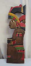 Vintage Mexican wooden carved & painted Mayan Aztec figure Plaque for sale  Shipping to South Africa