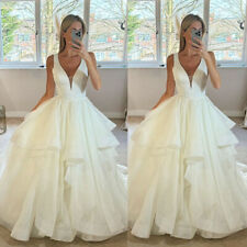 Vintage V Neck Wedding Dresses Ruffles White Ivory A Line Tulle Bridal Gowns for sale  Shipping to South Africa