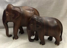 Wooden Hand Carved Elephant Statue Figurines Set Of 2 Mother Baby Elephant VTG, used for sale  Shipping to Canada