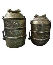 Old copper food container save  antique Islamic inscriptions 3 layers Safartas 2 for sale  Shipping to South Africa