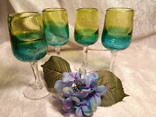 Conjunto de 4 taças de vinho de vidro reciclado impressionantes azul a verde degradê comprar usado  Enviando para Brazil