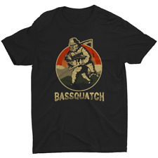 Bassquatch Funny Bigfoot Fishing Rod Bass Fish Retro Men T-Shirt Sasquatch Shirt for sale  Shipping to South Africa