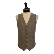 Brown Tweed Herringbone Waistcoat Vest Wool Tan Suit Peaky Blinders Formal Races for sale  Shipping to South Africa