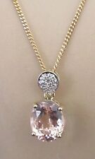 Gold Diamond Necklace - 9ct Gold Morganite Diamond Cluster Pendant & Gold Chain for sale  Shipping to South Africa